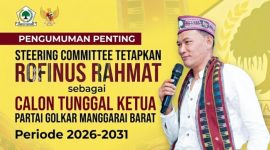 Steering Committee (SC) Musyawarah Daerah (Musda) V Partai Golkar Kabupaten Manggarai Barat periode 2026–2031 resmi menetapkan Rofinus Rahmat sebagai calon tunggal Ketua DPD II Partai Golkar Manggarai Barat. (GBRNews.id) 