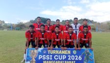 PSSI Cup II Manggarai Barat 2026 di Stadion Komodo, Labuan Bajo, Selasa (11/8/2026) sore. Starting XI: Edo Muga (88), Fandy Loke (3), Alvin Lewa (21), Riston Ngange (14), Askon Nika (4), Arjun Wedo (16), Crespo Hale (25), Aldon Lalu (15), Ebinth Toi (10), dan Kim Raja (18). Foto: Rino/GBRNews.id