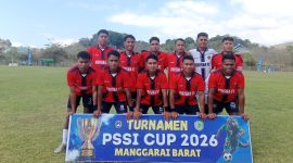 Skuad Krisna FC pada Open Turnamen PSSI Cup II Manggarai Barat 2026 di Stadion Komodo, Labuan Bajo, Selasa (11/8/2026) sore. Starting XI: Edo Muga (88), Fandy Loke (3), Alvin Lewa (21), Riston Ngange (14), Askon Nika (4), Arjun Wedo (16), Crespo Hale (25), Aldon Lalu (15), Ebinth Toi (10), dan Kim Raja (18). Foto: Rino/GBRNews.id