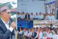 Gabungan foto Calon Kepala Desa Bangka Lao nomor urut 3, Siprianus Towan, saat berkampanye di hadapan warga. Foto ist.