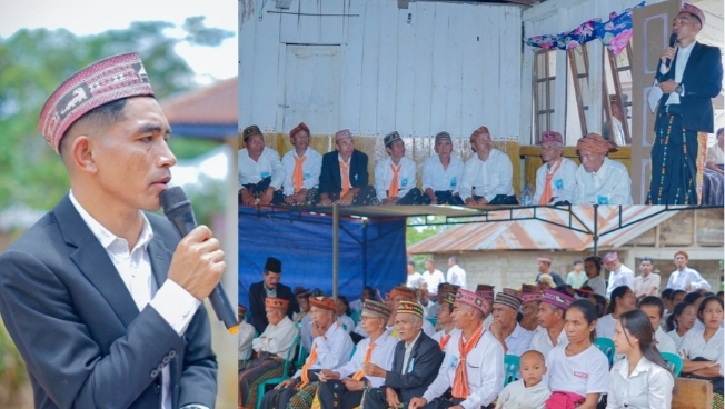Gabungan foto Calon Kepala Desa Bangka Lao nomor urut 3, Siprianus Towan, saat berkampanye di hadapan warga. Foto ist. 